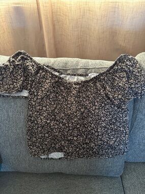O'Neill Black Floral Off-Shoulder Smocked Crop Top